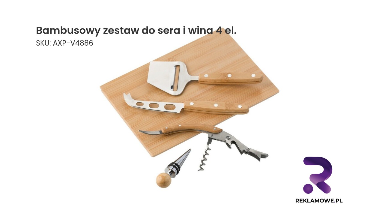 Elegancki bambusowy zestaw do sera i wina, 4-elementowy