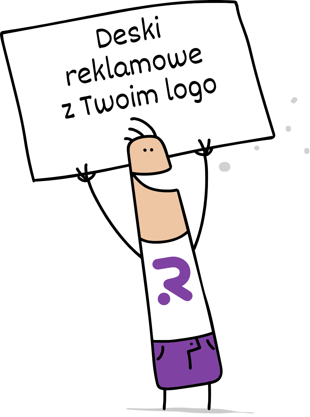 Buddy trzymający napis deski reklamowe z Twoim logo